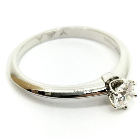 AUTH Tiffany and Co. Ring Solitaire Diamond VVS2 0.34ct Platinum Gold Ring 5 3/4 - Picture 4 of 9